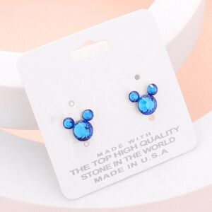 Blue Mouse Rhinestone Crystal Stud Earrings Statement Jewelry